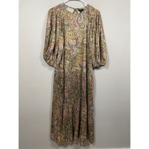 Current Air Paisley Printed Drop Waist Pleated Balloon Sleeve Maxi Dress Medium